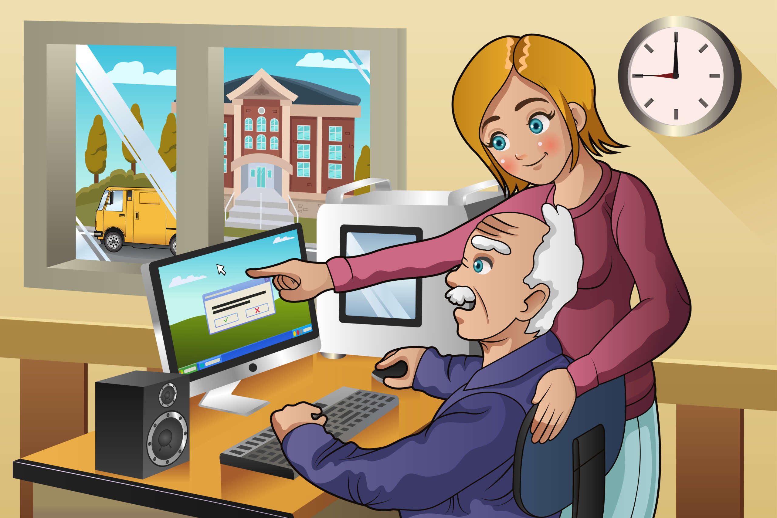 Girl Teaching Senior How to Use a Computer McBain IT Supports Seniors in using technology
